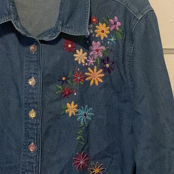 Large Denim Embroidered Button Down Shirt - Picture 2 of 8